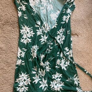 Floral Green Wrap Mini Dress